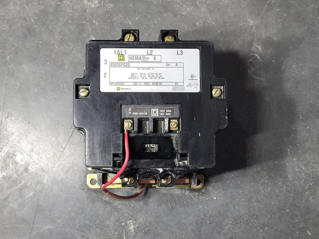 SQUARE D 100 hp, Size 4 Magnetic Motor Starter Contactor 8502SFO2S