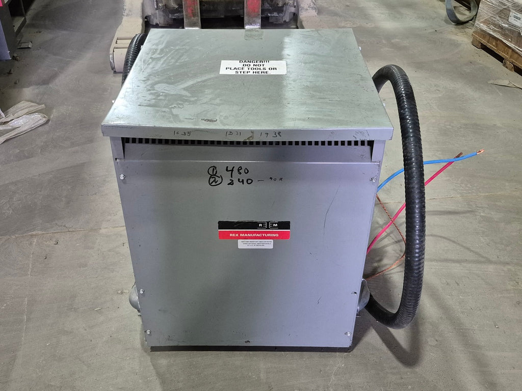 REX MANUFACTURING 75 kVA Transformer 480Y pri. volts, 240Y sec. volts RC75HC