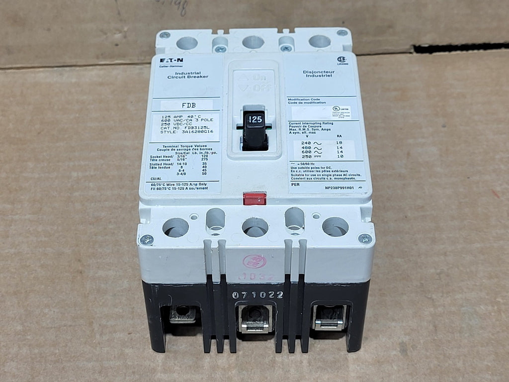 EATON 125 Amp 3 Pole 600 Volts Circuit Breaker FDB3125L