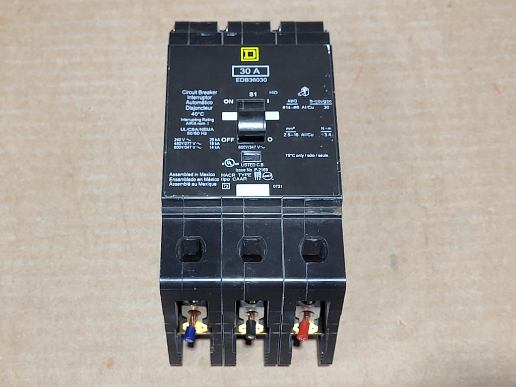 SQUARE D 30 Amp, 3 Pole, 600 Volt Circuit Breaker EDB36030