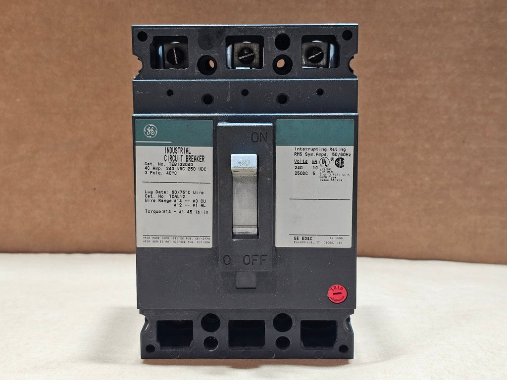GENERAL ELECTRIC TEB132040WL Industrial Molded Case Circuit Breaker | 40A | 3 Pole | 240VAC / 250VDC | Thermal Magnetic