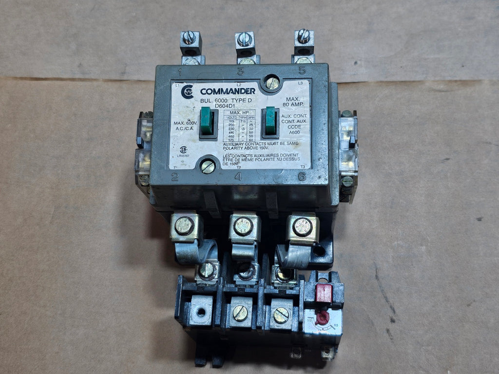 COMMANDER 80 Amp, 600 Volt, 3-Ph Magnetic Motor Starter D604D1 w/ Overload Relay BRD3BM