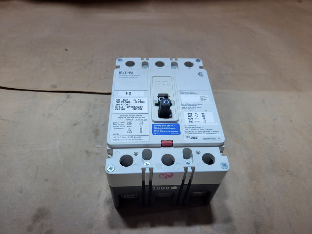 EATON 100 Amp, 3 Pole, 600 Volts Circuit Breaker FD3100