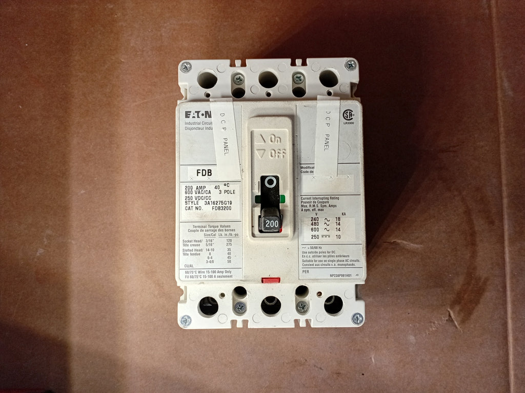EATON 200 Amp, 3 Pole, 600 Volt Circuit Breaker FDB3200