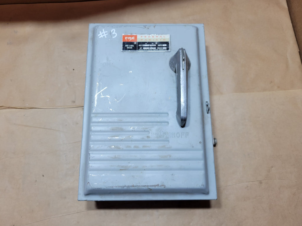 FEDERAL PACIFIC FPE 1336SNR 30A 600V 3-Phase Fusible Rainproof Safety Switch with Solid Neutral, 20 HP