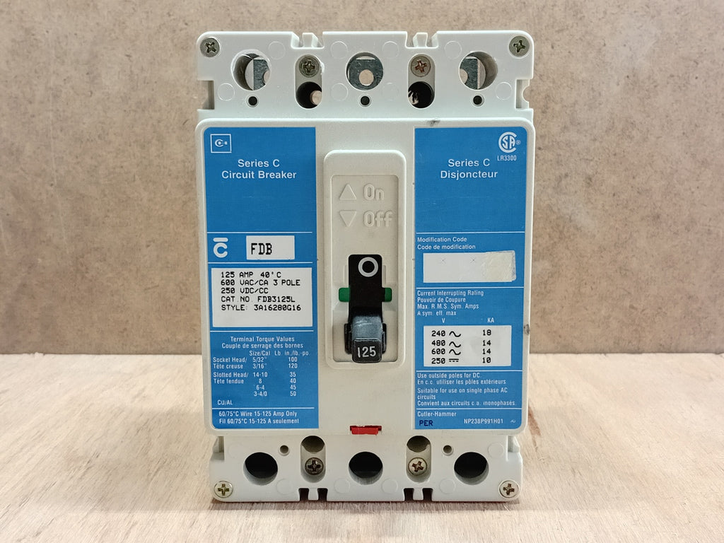 CUTLER-HAMMER 125 Amp, 3-Pole, 600 Volts CIrcuit Breaker FDB3125L