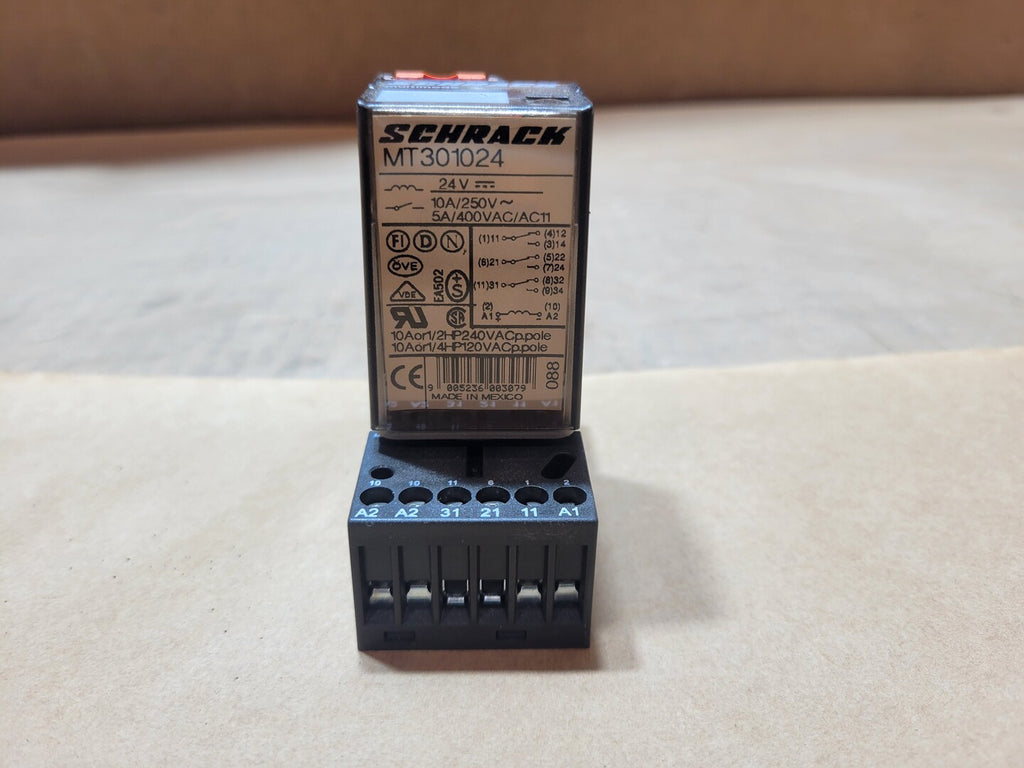 SCHRACK MT301024 24VDC 3PDT Industrial Plug-In Relay w/ MT78740 Screw Terminal Socket Base 10A