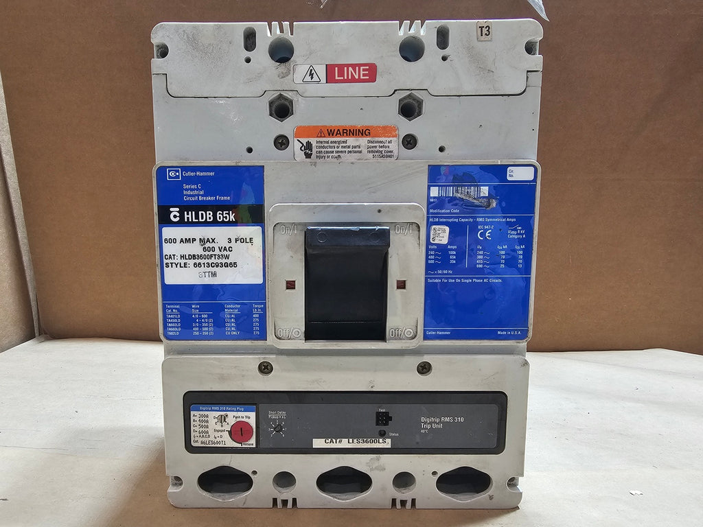 CUTLER-HAMMER HLDB3600FT33W 600A 3-Pole 600VAC Series C MCCB w/ Digitrip RMS 310 LES3600LS Trip Unit