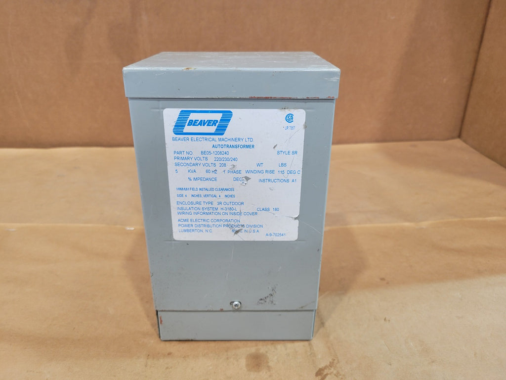 BEAVER BE05-1208240 5 kVA Single-Phase Autotransformer 220/230/240V to 208V Type 3R Outdoor
