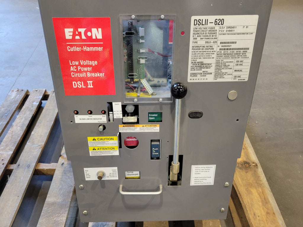 EATON CUTLER-HAMMER DSLII-620 2000A 600V 3-Pole Drawout Air Circuit Breaker - No Trip Unit