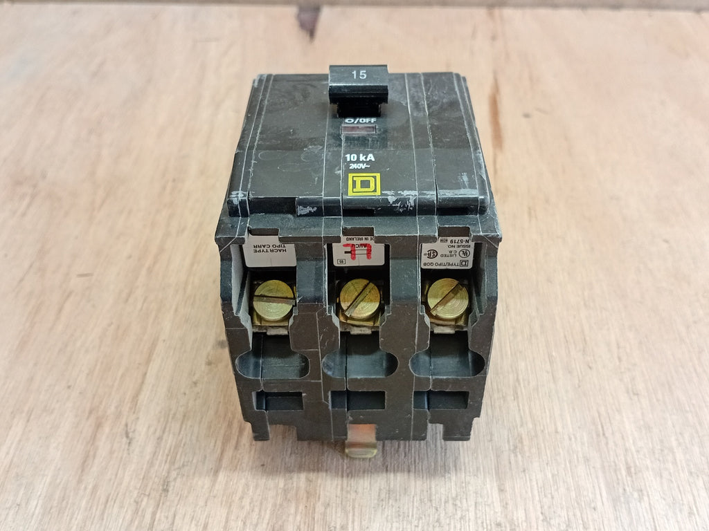 SQUARE D QOB315 15A 3-Pole 120/240VAC Bolt-On Circuit Breaker 10kA
