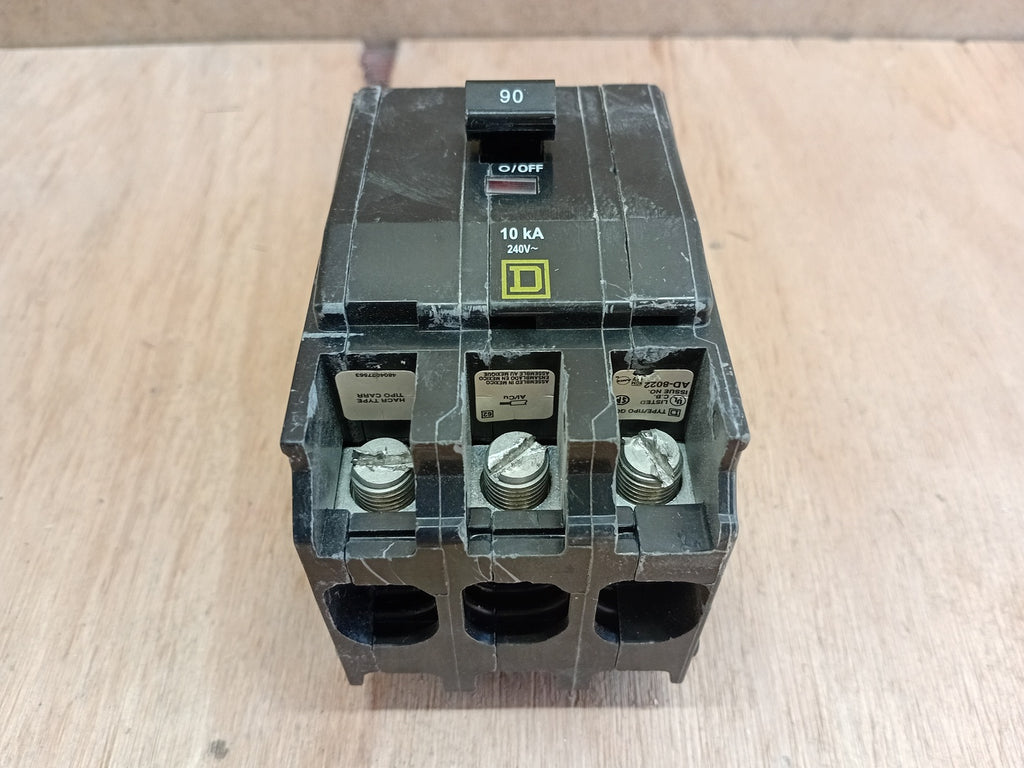 SQUARE D QOB390 90A 3-Pole 240VAC Bolt-On Thermal Magnetic Circuit Breaker