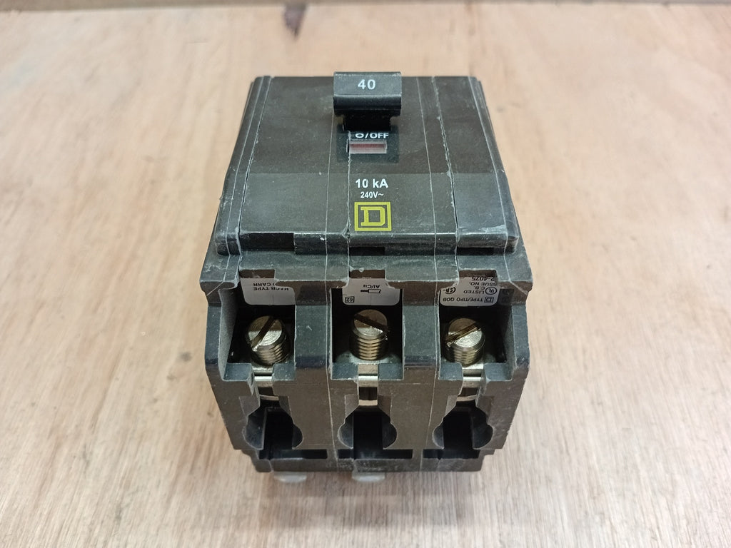 SQUARE D QOB340 40A 3-Pole 240VAC Bolt-On Thermal Magnetic Circuit Breaker