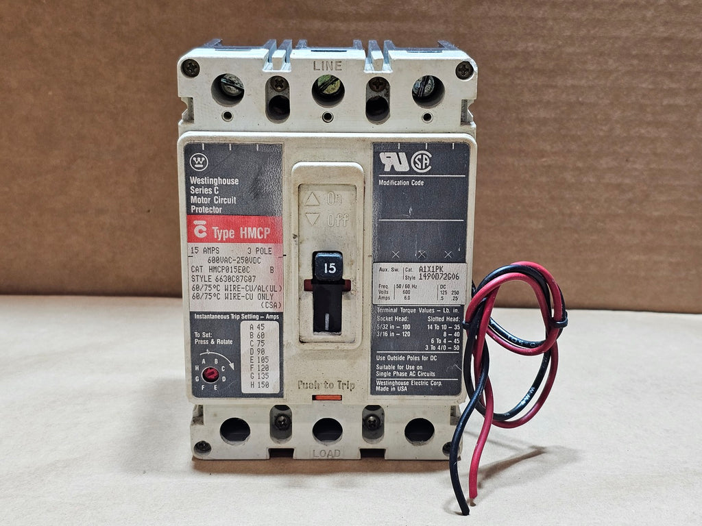 WESTINGHOUSE 15 Amp, 3 Pole, 600VAC-250VDC Circuit Breaker HMCP015E0C