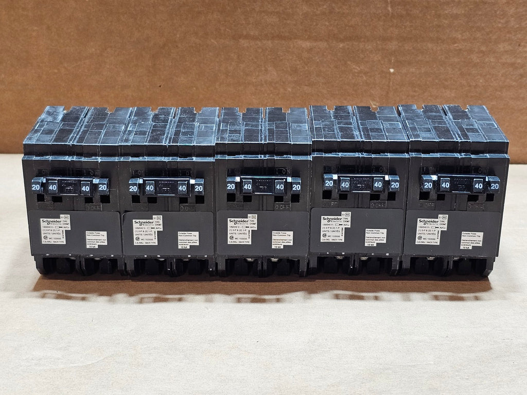 SCHNEIDER 20/40 Amp, 1/2 Pole, 120/240 Volt Quad Tandem Circuit Breaker CHOMT2020240 (Box of 5)