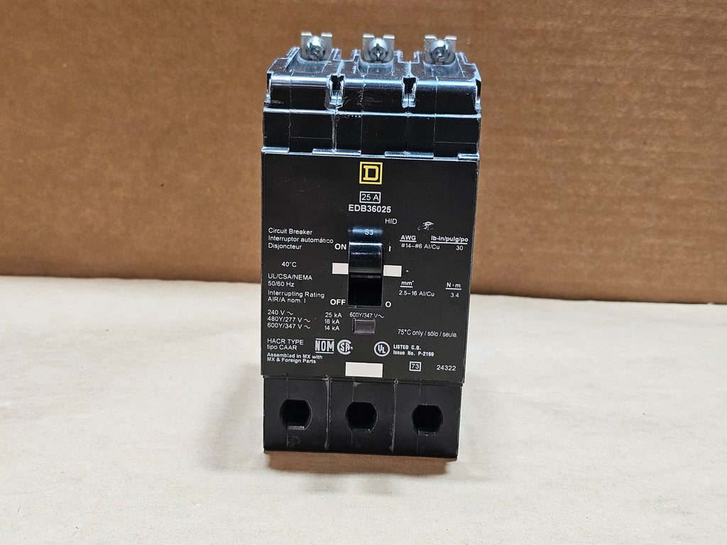 SQUARE D EDB36025 25A 3-Pole 600Y/347V Bolt-On Circuit Breaker