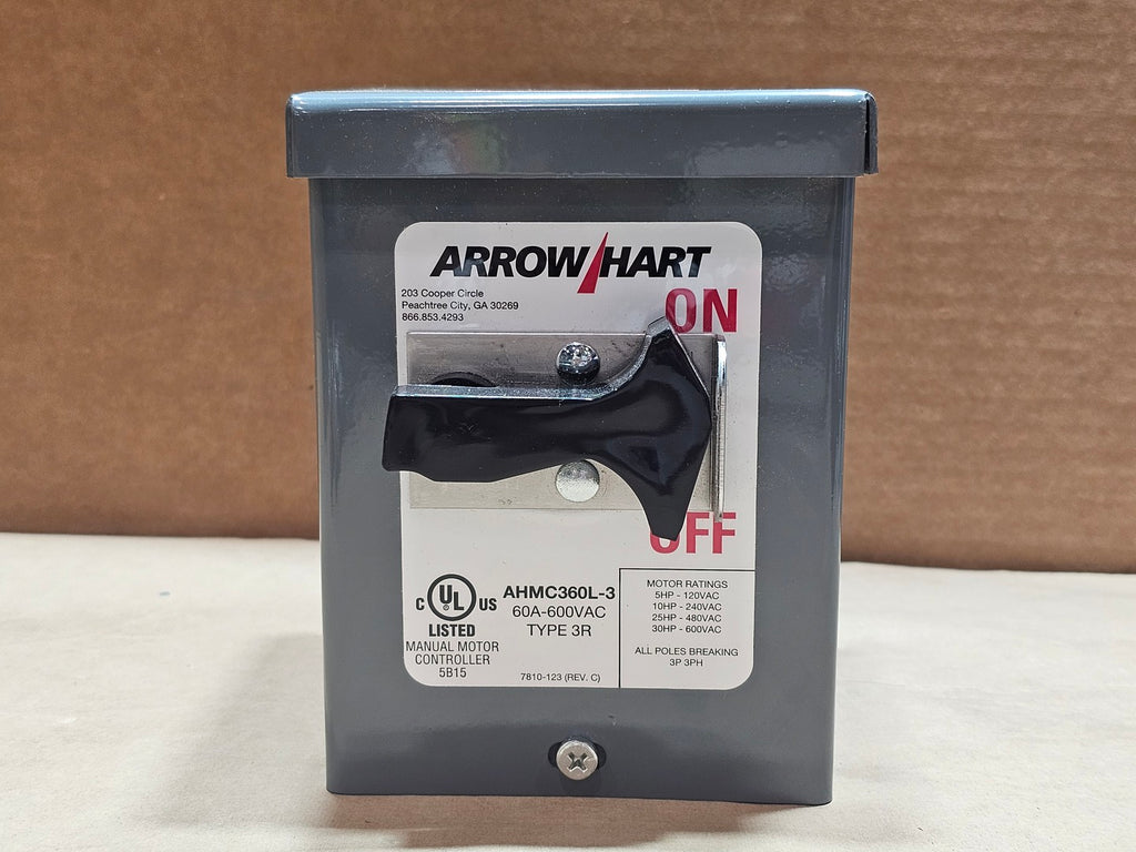 ARROW HART AHMC360L-3 60A 600VAC 3-Pole 3-Phase NEMA 3R Manual Motor Controller