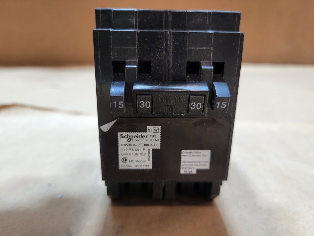 SCHNEIDER 15/30 Amp, 1/2 Pole, 120/240 Volts Quad Tandem Circuit Breaker CHOMT1515230