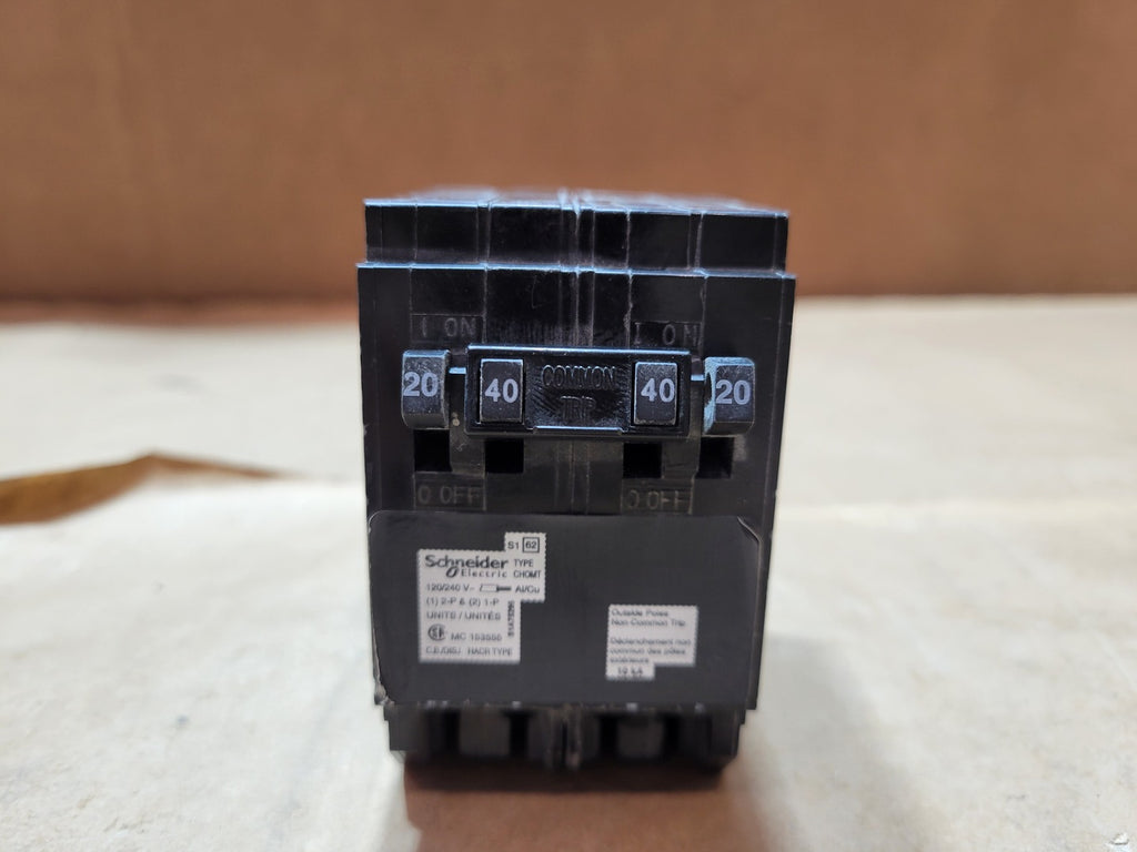 SCHNEIDER 20/40 Amp, 1/2 Pole, 120/240 Volt Quad Tandem Circuit Breaker CHOMT2020240