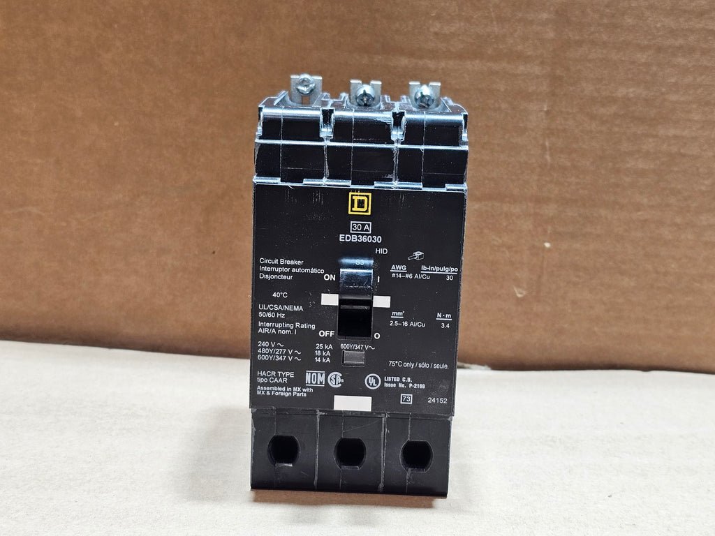 SQUARE D EDB36030 30A 3-Pole 600Y/347V E-Frame Bolt-On Circuit Breaker