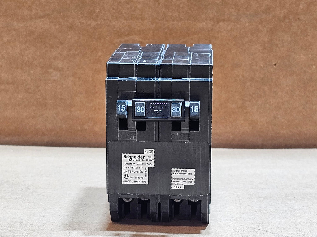 SCHNEIDER ELECTRIC CHOMT1515230 15A/30A Quad Tandem 120/240V 10kA Circuit Breaker (Box of 3)