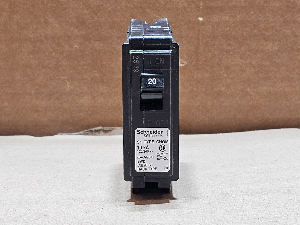 SCHNEIDER ELECTRIC CHOM120 20A 1-Pole 120/240V 10kA Plug-On Circuit Breaker (Box of 10)