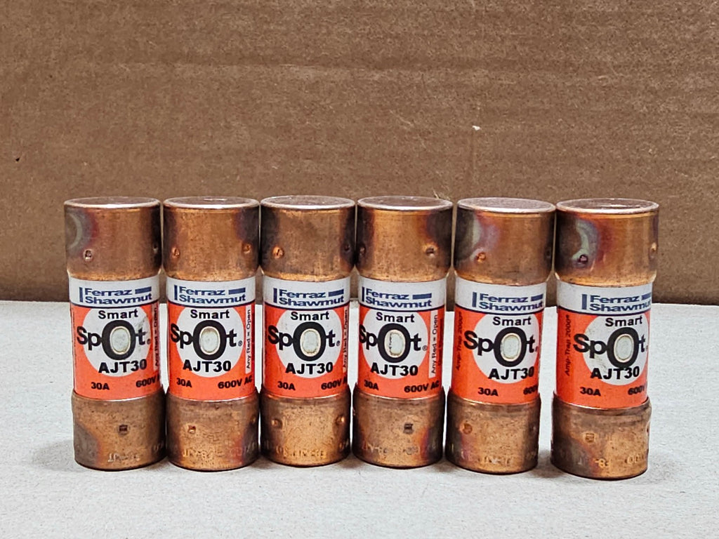 FERRAZ SHAWMUT AJT30 Smart Spot 30A 600V Class J Time-Delay Fuses (Lot of 6)