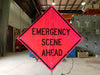 DICKE SAFETY PRODUCTS Emergency Scene Ahead 48 in. Fluorescent Pink Roll-Up Traffic Sign With Spring Stand