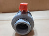 CHEMKOR 32909011 Super Bloc 1-1/2" CPVC True Union Ball Valve - Viton - Socket/ThreadedChemkor Super Bloc 1-1/2" CPVC true-union ball valve with manual handle, Viton O-rings and Teflon seals as specified on the packaging label. Includes the pictured valve assembl