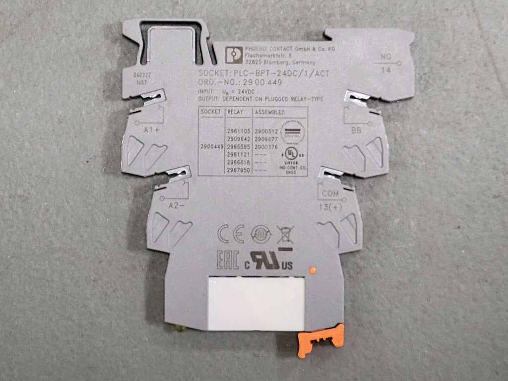 PHOENIX CONTACT Relay Socket PLC-BPT-24DC/1/ACT w/Power Relay 2961105 (Box of 10)