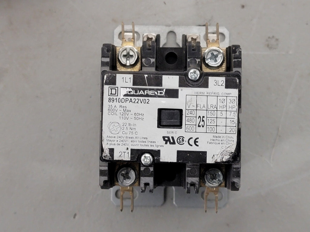 SQUARE D 25A, 2 Pole, 1NO, 110/120 VAC Coil Contactor 8910DPA22V02