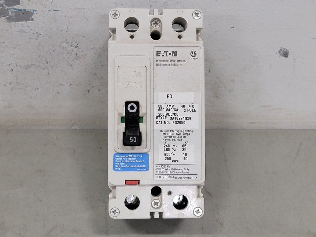 EATON 50 Amp, 2 Pole, 600 volts Circuit Breaker FD2050