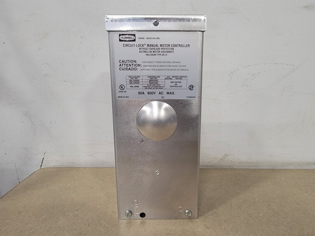 HUBBELL 60 Amps, 3 Pole, 600 Volts Manual Motor Controller Disconnect Switch HBL16R93D