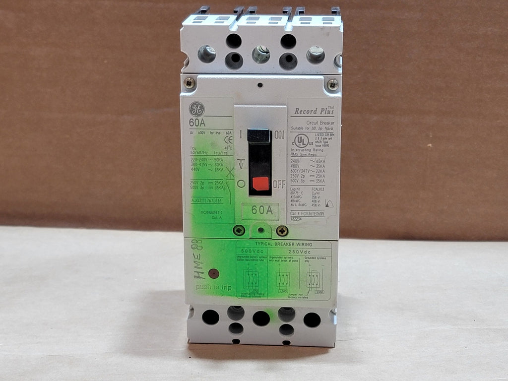 GENERAL ELECTRIC 60 Amp 600 Volts 3 Pole Circuit Breaker FCV36TE060R