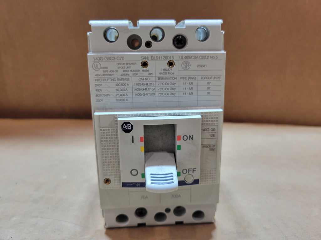 ALLEN-BRADLEY 70 Amp, 3 Pole, 600 Volts Circuit Breaker 140G-G6C3-C70