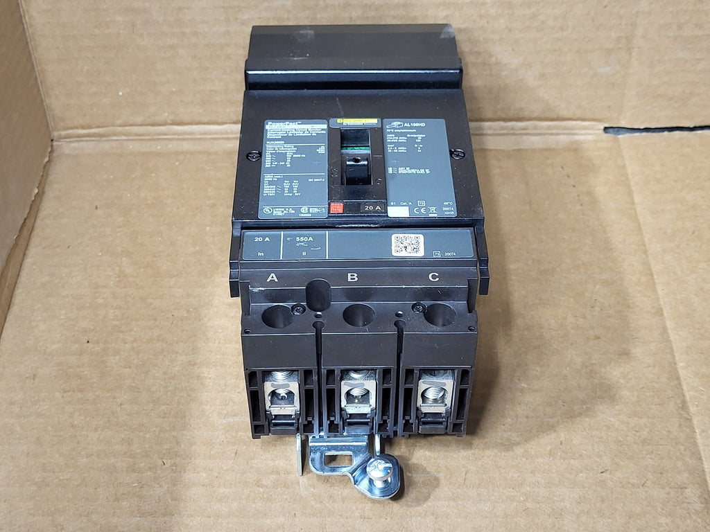 SQUARE D 20 Amp, 3 Pole, 600 Volt Circuit Breaker HJA36020