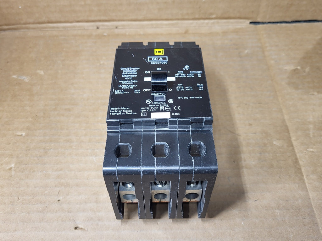 SQUARE D 80 Amp, 3 Pole, 480 Volt Circuit Breaker EDB34080