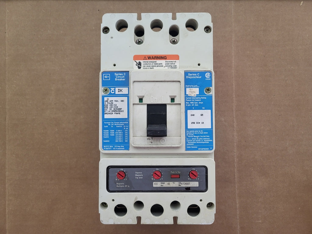 EATON 400 Amp, 3 Pole, 240 Volt Circuit Breaker DK3400F w/ Trip Unit KT3400T