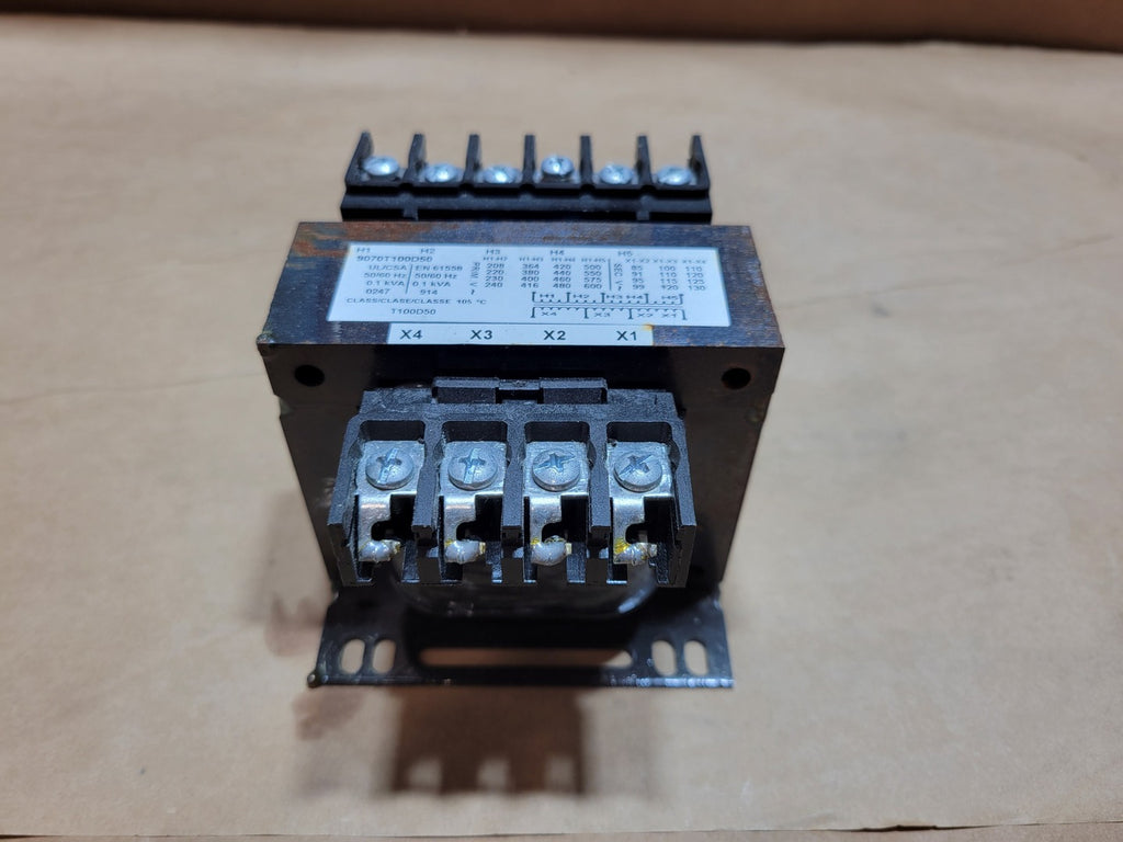 SCHNEIDER ELECTRIC 0.1 kVA Control Transformer 9070T100D50, Pri 480/600 volts, Sec 120/130 volts, 