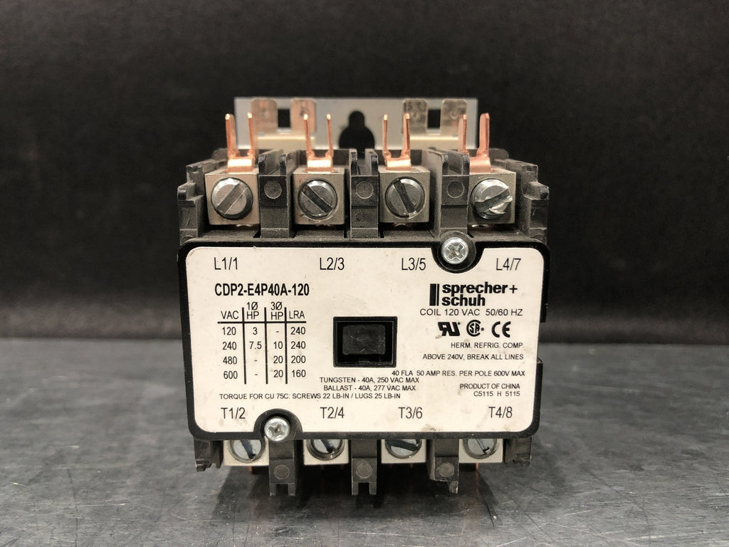 SPRECHER SCHUH 40 Amp, 4 Pole, 120 VAC Coil Contactor CDP2-E4P40A-120