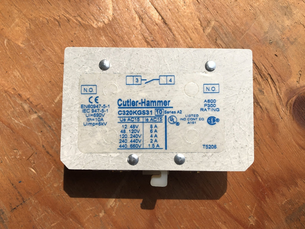 EATON 10 Amp, 1 NO, 250 VDC Coil Auxiliary Contact No. C320KGS31