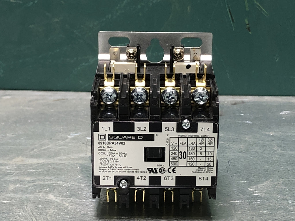 SQUARE D 30 Amp, 4 Pole, 1NO, 110/120 VAC Coil Contactor 8910DPA34V02