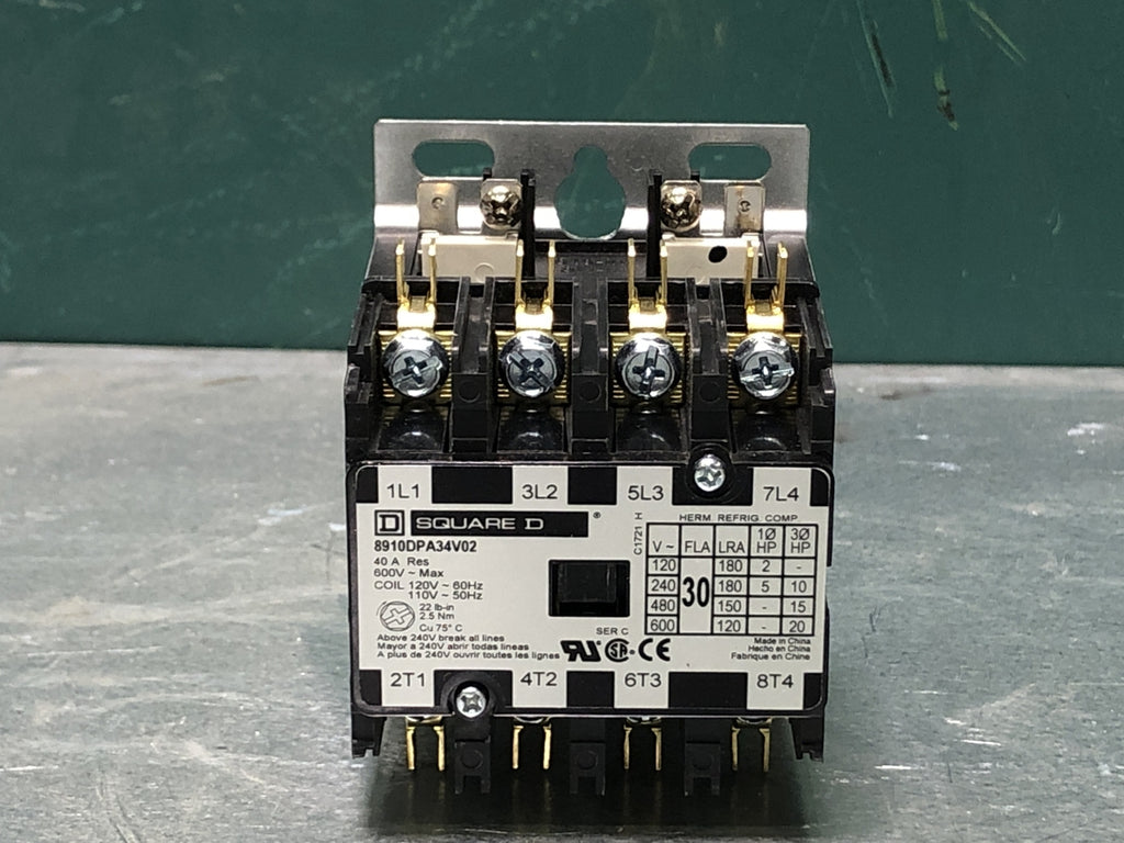 30 Amp, 4 Pole, 1NO, 110/120 VAC Coil Contactor 8910DPA34V02