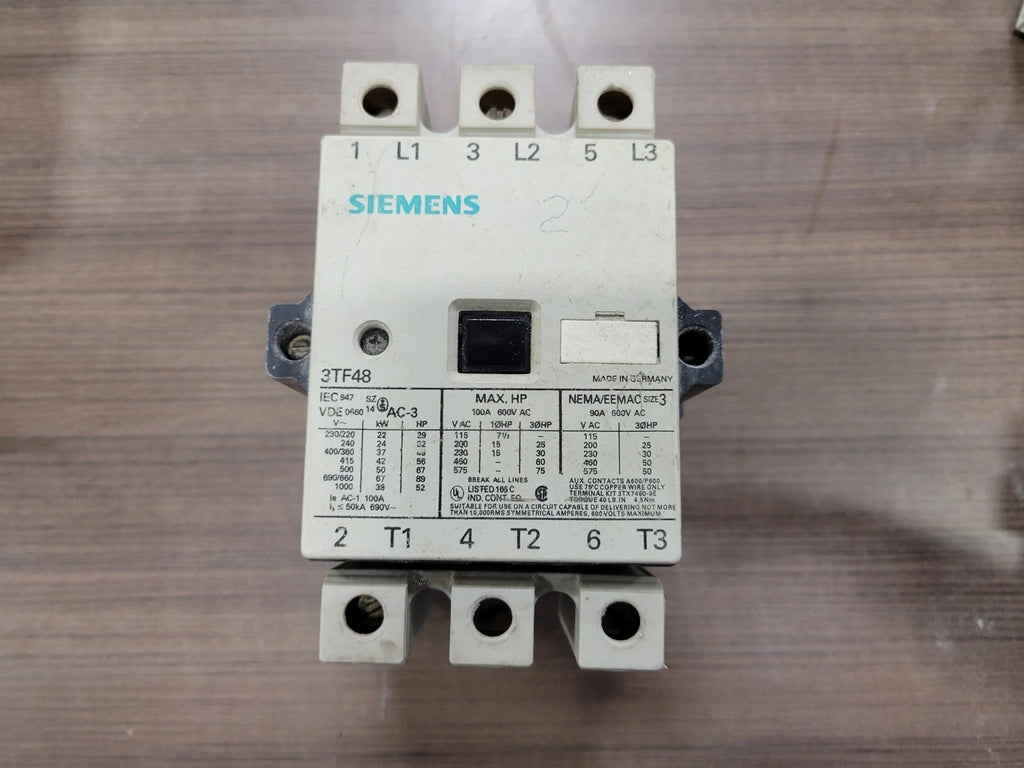 SIEMENS 100 Amp,  NEMA Size 3, 3 Pole, 1NO + 1NC Contactor 3TF4822-0A