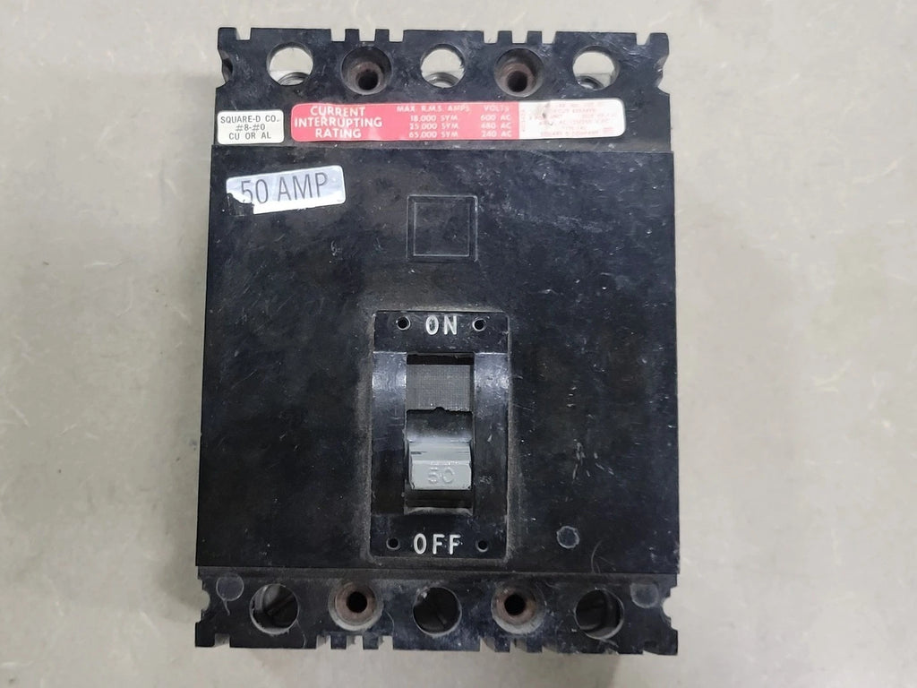 SQUARE D 50 Amp 3 Pole Circuit Breaker FHL36050