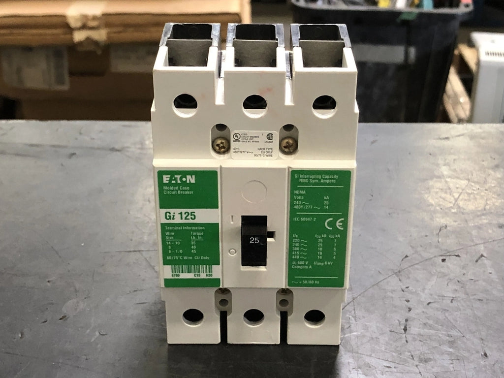 EATON 25 Amp, 3 Pole, 480Y/277 volts Circuit Breaker GI3025