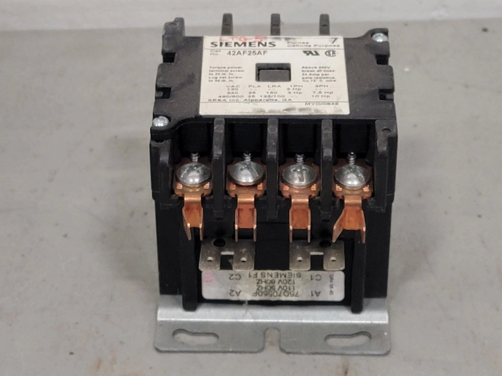 SIEMENS 25 Amp, 4 Pole, 110/120 VAC Coil Contactor 42AF25AF