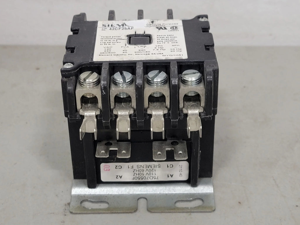 SIEMENS 50 Amp, 4 Pole, 110/120 VAC Coil Contactor 42CF25AF