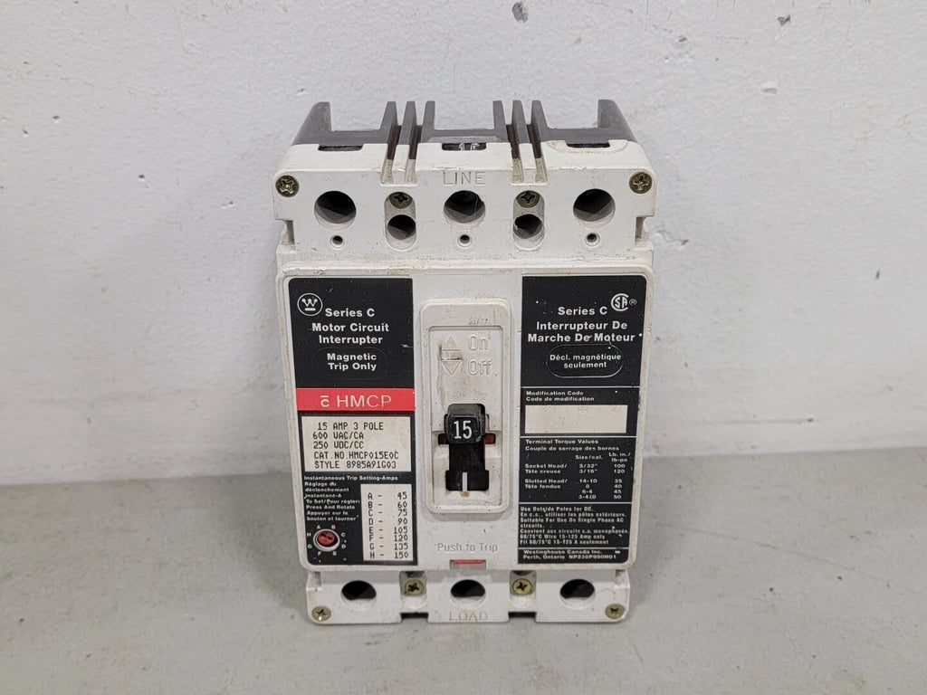 CUTLER-HAMMER 15 Amp, 3 Pole, 600 volts Circuit Breaker HMCP015E0C