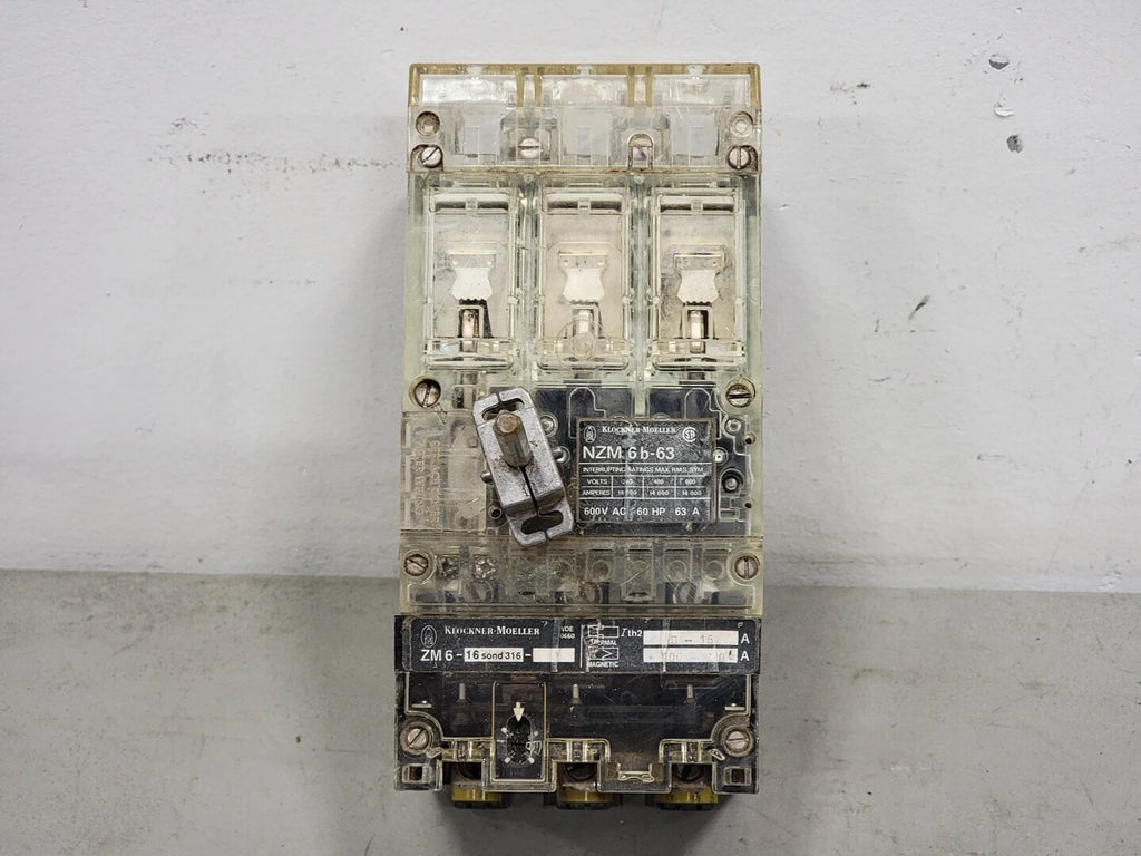 KLOCKNER-MOELLER 63 Amp, 3 Pole, 600 volts Circuit Breaker NZM 6b-63 w/ Trip Unit
